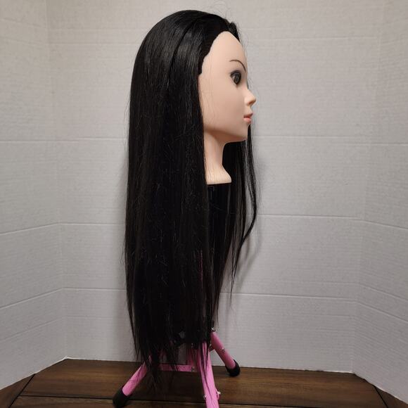 Female Cosmetology Training Head w/ Pink Tripod Stand - Picture 6 of 8